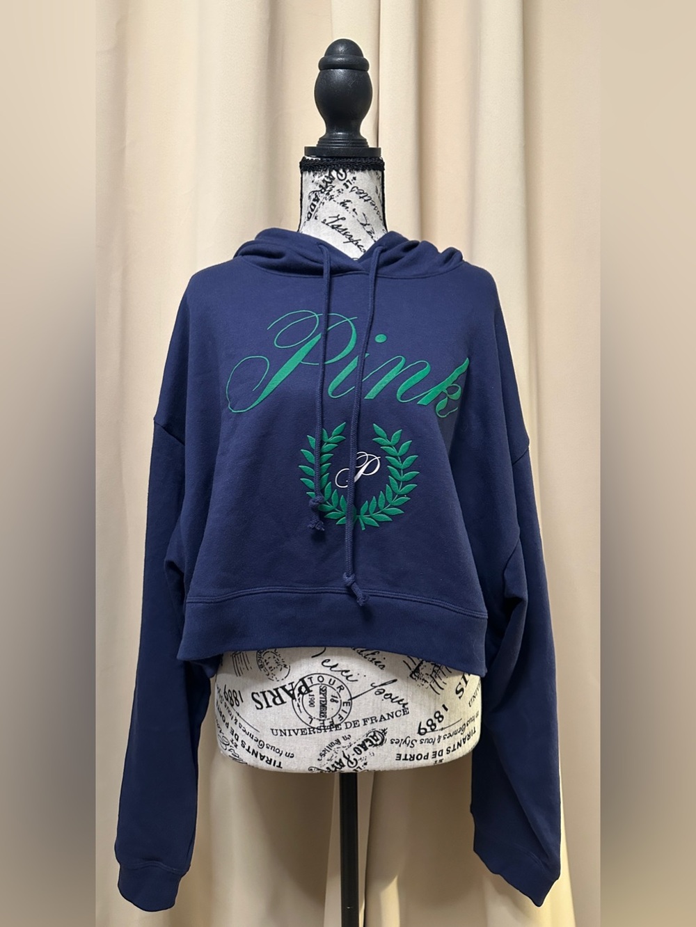 NWT PINK Victoria’s Secret Navy Green Cropped Hoodie XXL